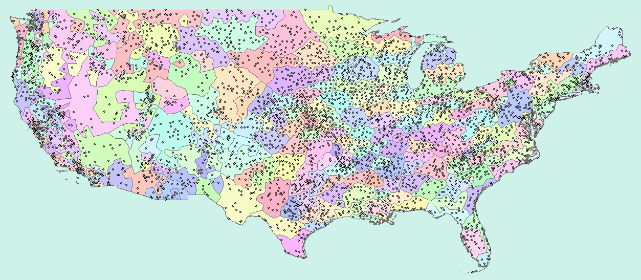 Drought regions based on clustered drought stations, using precipitation, temperature, location, and elevation data.  Created with ArcMap 10.5.1.